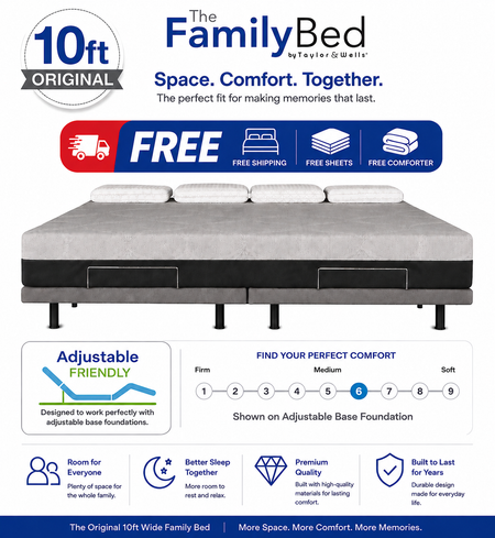 The Family Bed 10 Foot Gel Memory Foam Mattress