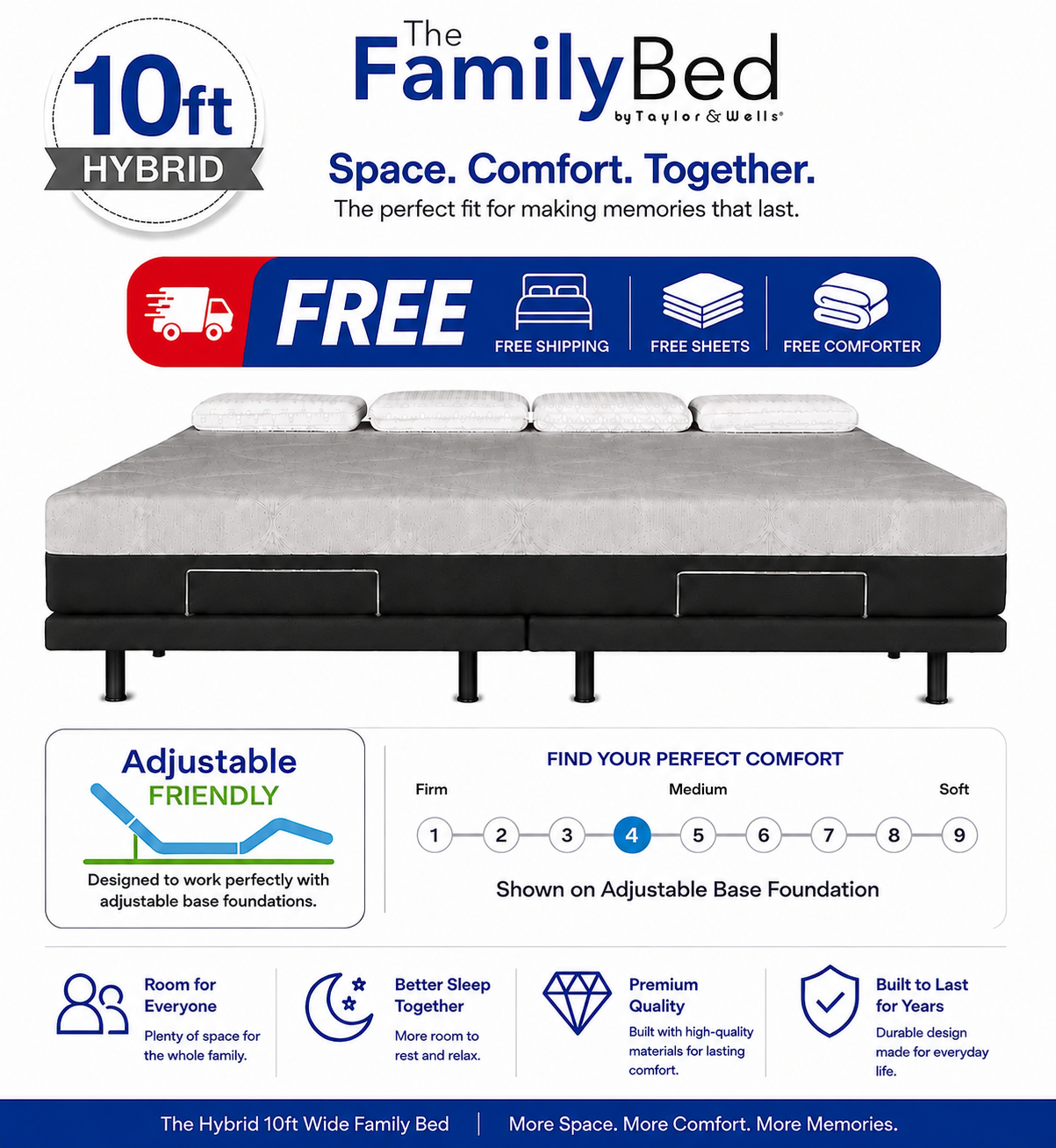 The Family Bed Hybrid 10 Foot Gel Memory Foam Mattress