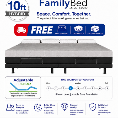 The Family Bed Hybrid 10 Foot Gel Memory Foam Mattress