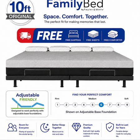 The Family Bed Original 10 Foot Gel Memory Foam Mattress