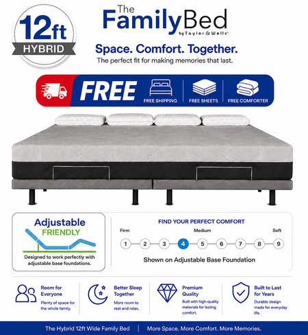 The Family Bed Hybrid XL 12 Foot Gel Memory Foam Mattress