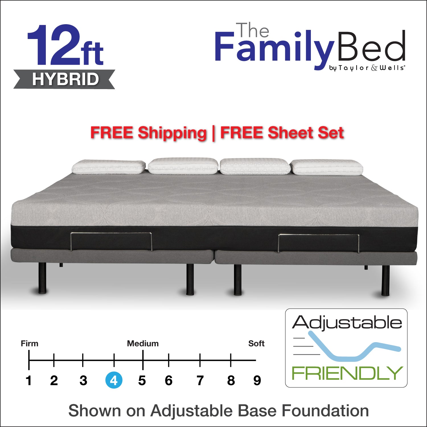The Family Bed Hybrid XL 12 Foot Gel Memory Foam Mattress