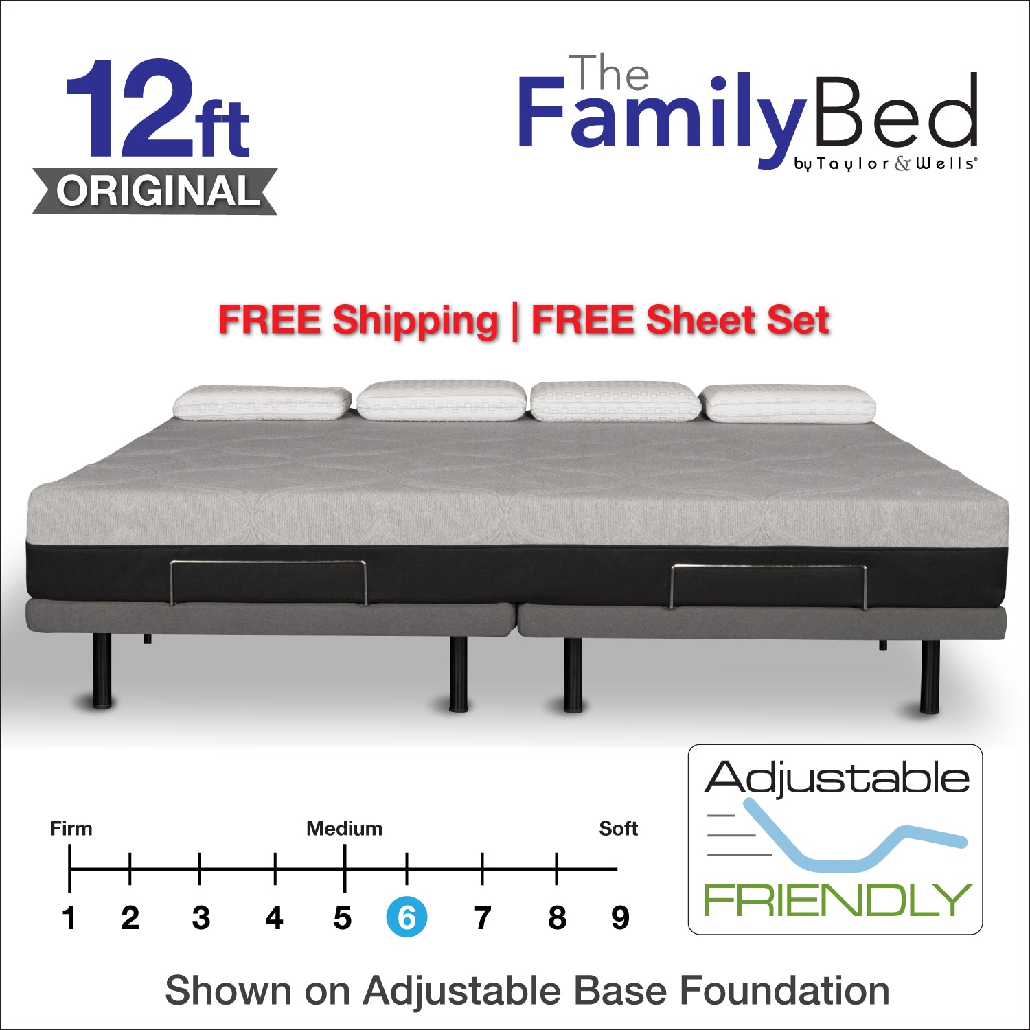 The Family Bed XL 12 Foot Gel Memory Foam Mattress – Bedding display picture 1